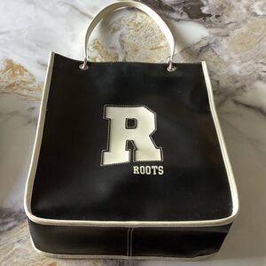 Roots Black Tote with off white Trim and Logo